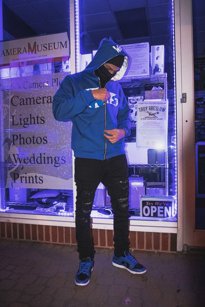 Satin Zip Blue & White